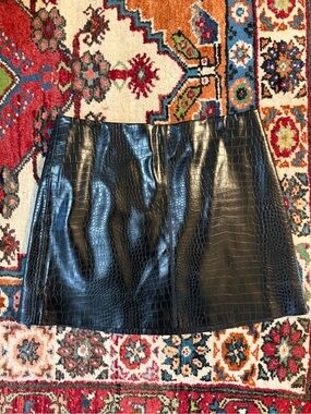 Mango Black Faux Croc Snakeskin Mini Skirt